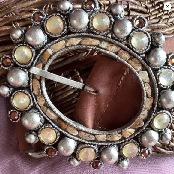 Vintage Leatherock Stone/Raffia Leather Belt main image 7